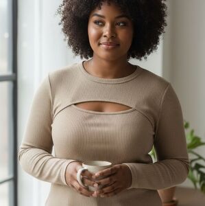 BiBi Brown Long Sleeve Cutout Top